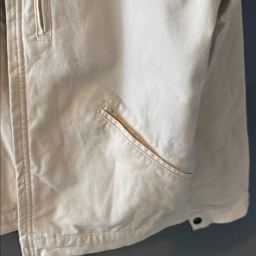 Carhartt Men’s Cream Canvas Jacket with Brown Corduroy Collar - Picture 3 of 5
